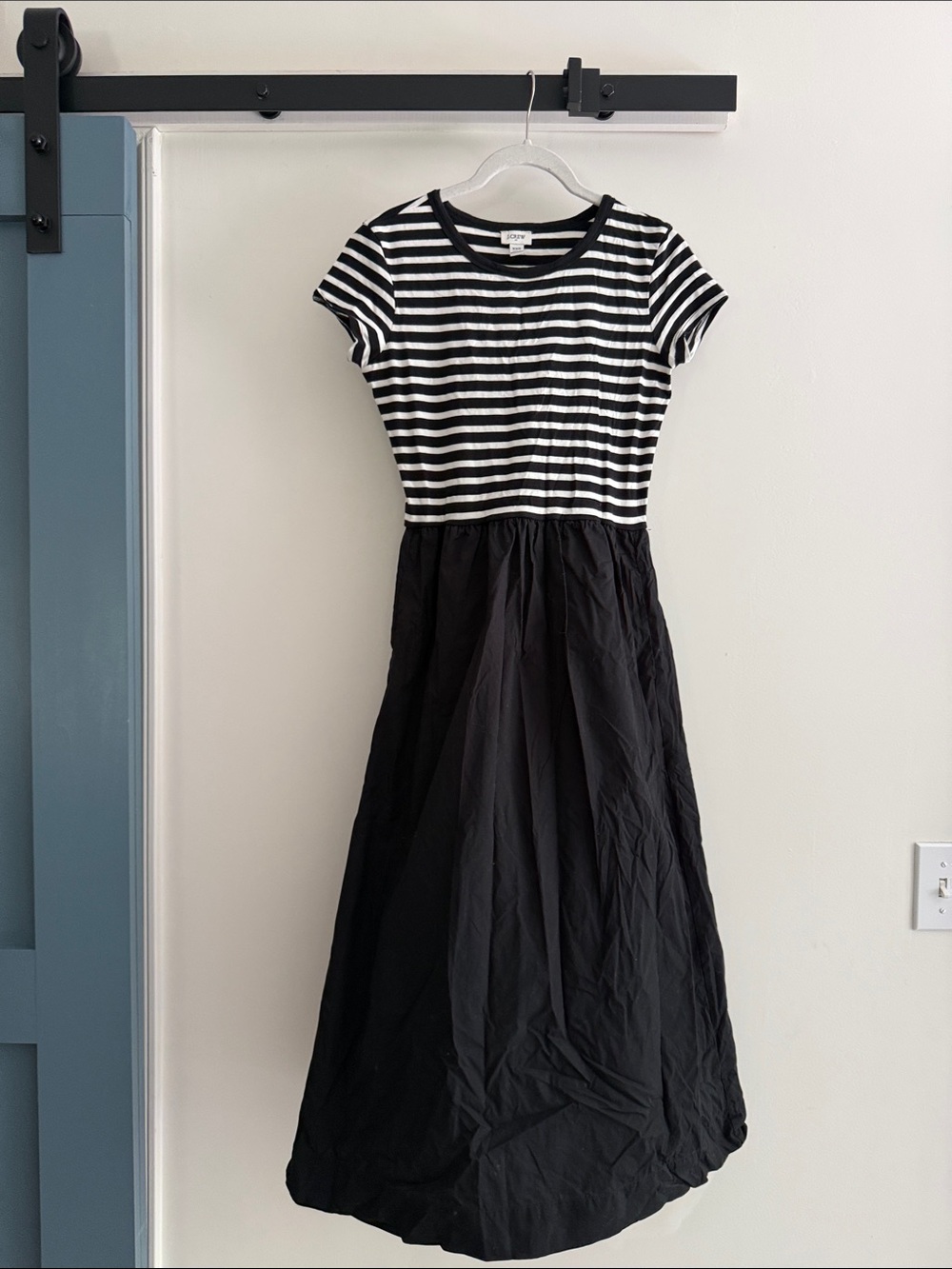 J. Crew Black & White Striped Bodice Midi Dress